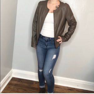 Apt. 9 NWOT dark taupe faux leather biker jacket S